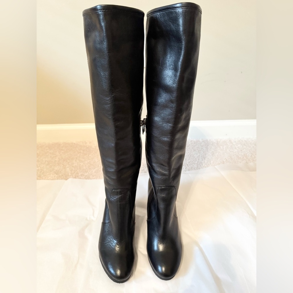 Coach Della Black Leather Wedge Tall Boots 36 / 6